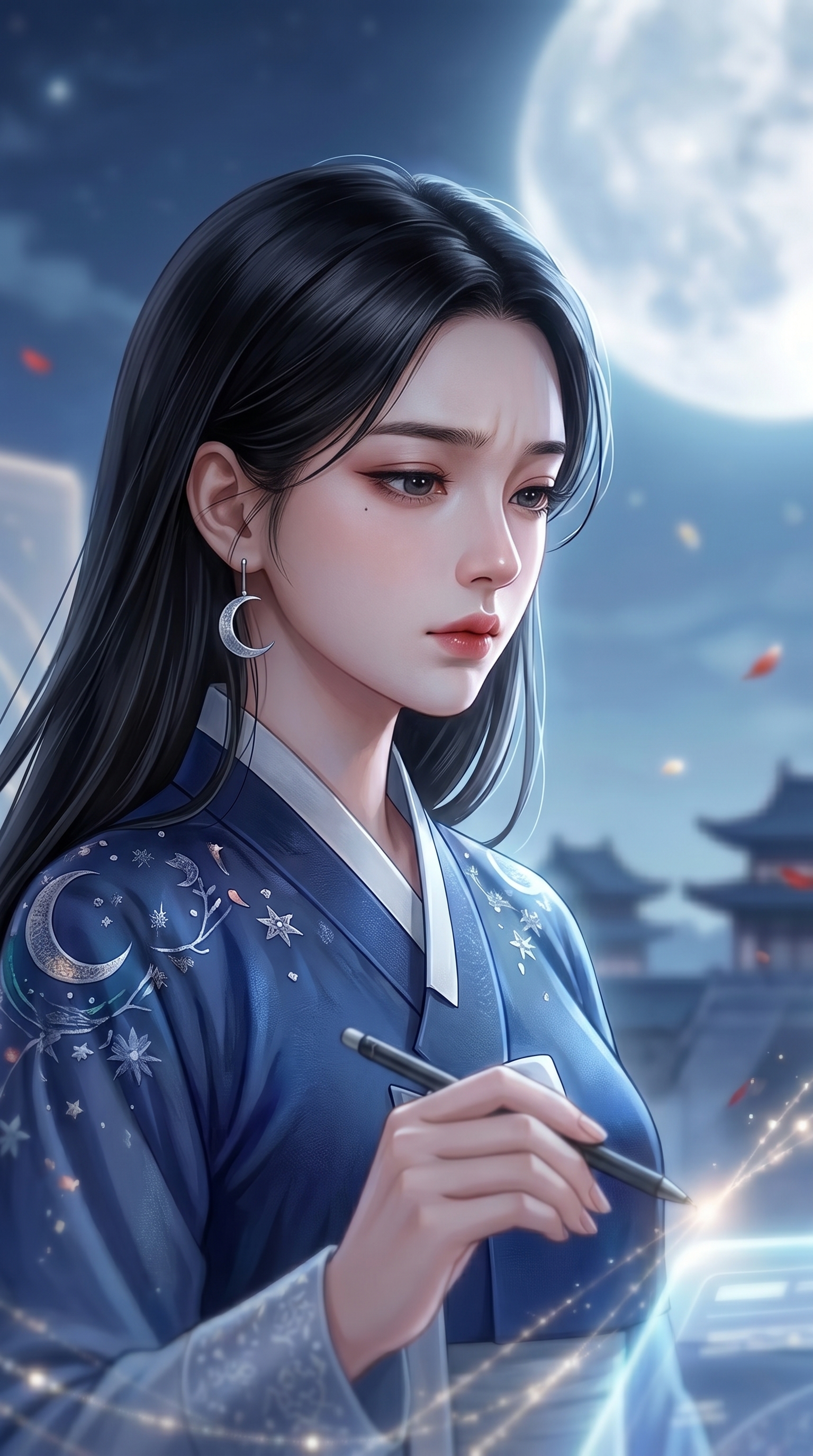 월영 클로즈업 / 진지한 표정 / 명식을 읽는 중
