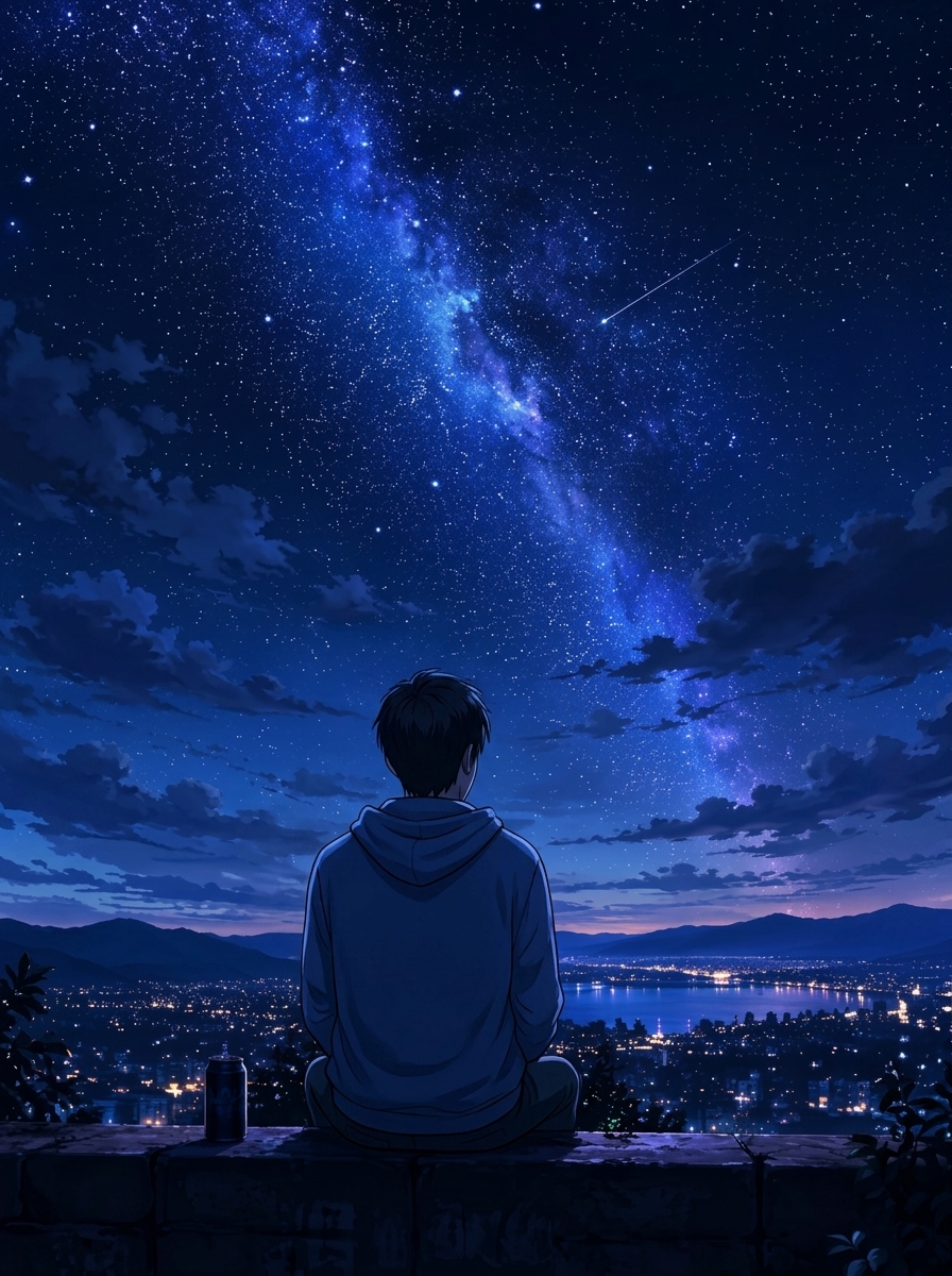 멋진 밤 하늘 풍경 / 만월 / 두 사람의 실루엣