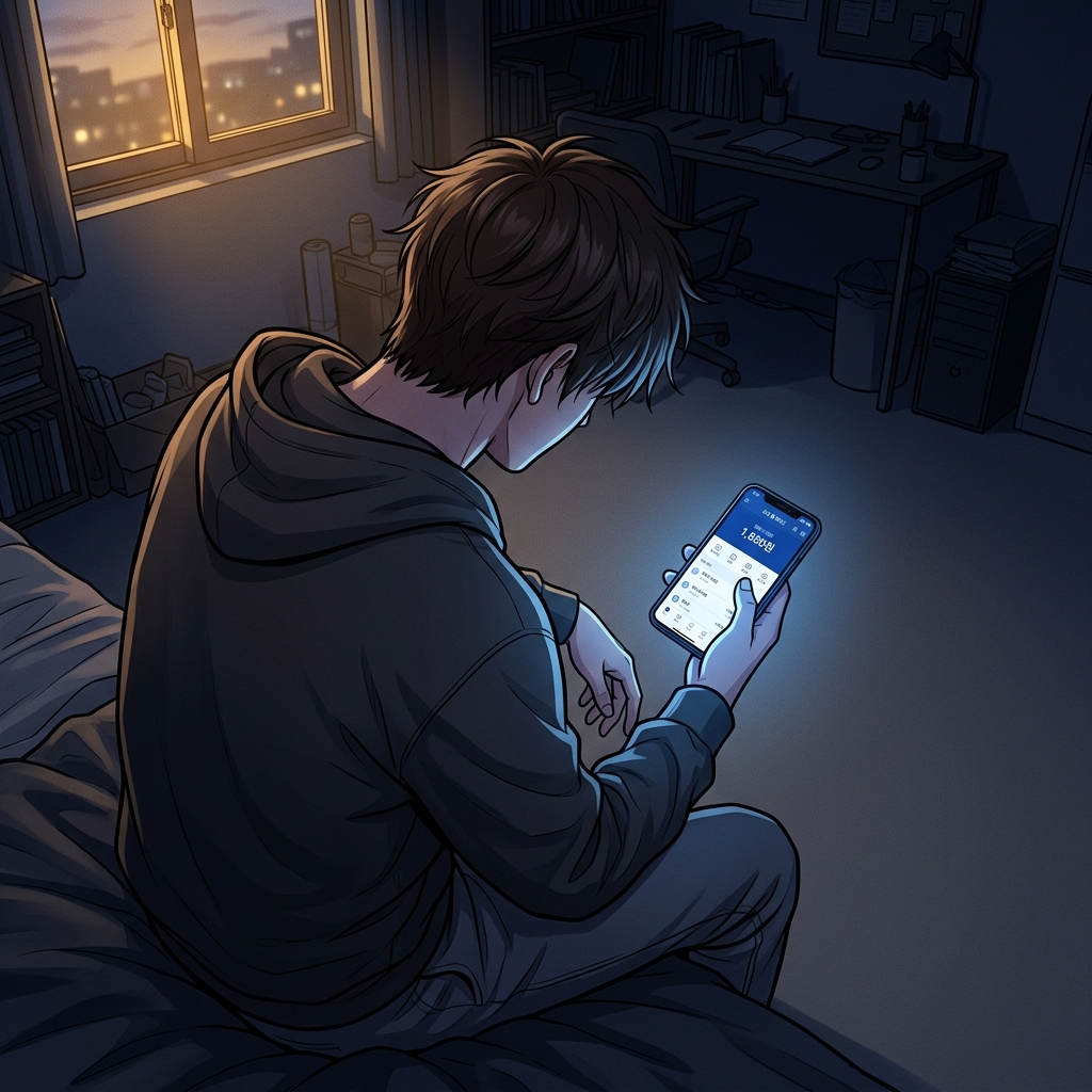 통장 잔고 화면 / 월급날 / 기대했다가 실망하는 표정